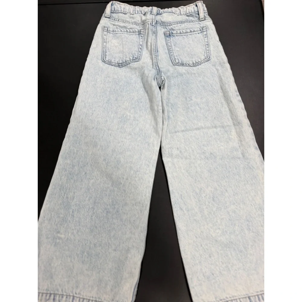 Gap Kids Girls Blue High Stride Ankle Jeans Acid Wash Wide Leg Size 12 High Rise